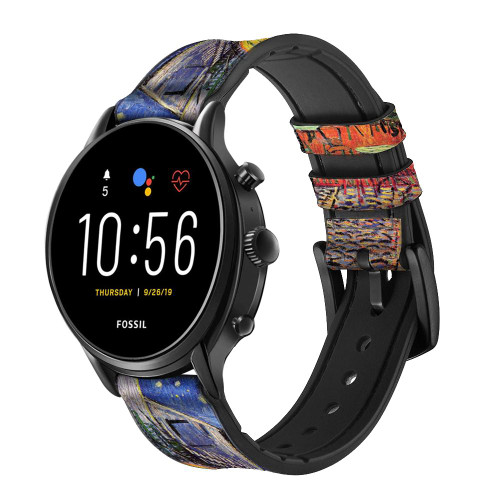 CA0127 Van Gogh Café Terrasse Bracelet de montre intelligente en silicone et cuir pour Fossil Smartwatch