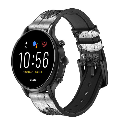 CA0343 Yin Yang Bois imprimé graphique Bracelet de montre intelligente en silicone et cuir pour Fossil Smartwatch