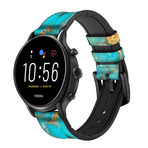 CA0499 Aqua Turquoise Pierre Bracelet de montre intelligente en silicone et cuir pour Fossil Smartwatch