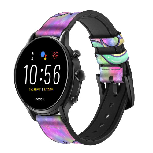 CA0643 Pastel Licorne Bracelet de montre intelligente en silicone et cuir pour Fossil Smartwatch