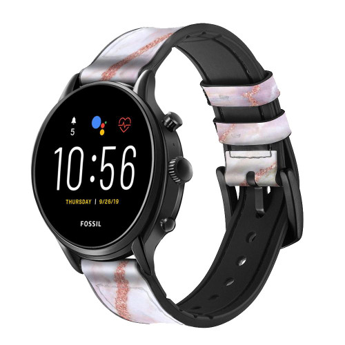 CA0777 Imprimer Graphique marbre rose Bracelet de montre intelligente en silicone et cuir pour Fossil Smartwatch