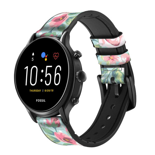 CA0788 Rose à pois millésimé Bracelet de montre intelligente en silicone et cuir pour Fossil Smartwatch