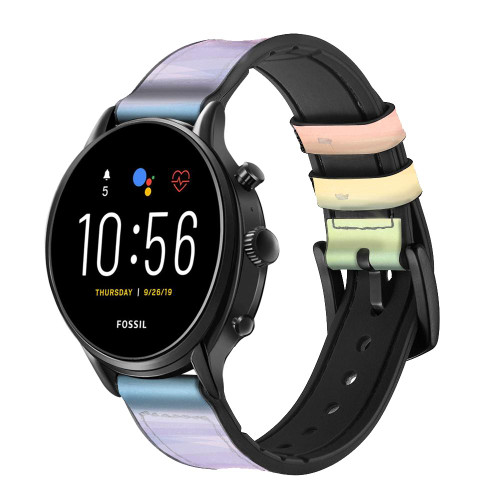 CA0798 Coloré Arc-en-ciel pastel Bracelet de montre intelligente en silicone et cuir pour Fossil Smartwatch