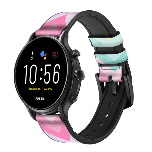 CA0803 Arc en ciel Zigzag Bracelet de montre intelligente en silicone et cuir pour Fossil Smartwatch