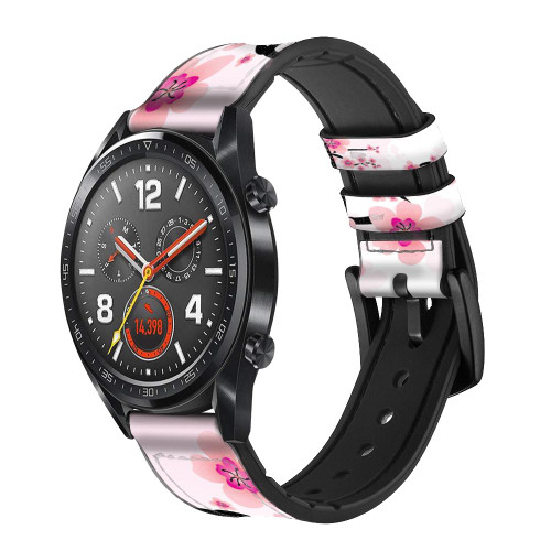 CA0281 Fleur de prunier Bracelet de montre intelligente en silicone et cuir pour Wristwatch Smartwatch