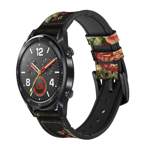 CA0536 Roses Antique Millésime Bracelet de montre intelligente en silicone et cuir pour Wristwatch Smartwatch