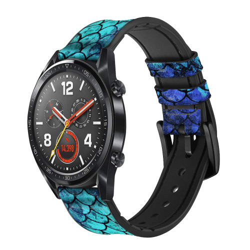CA0556 Vert Sirène écailles de poisson Bracelet de montre intelligente en silicone et cuir pour Wristwatch Smartwatch