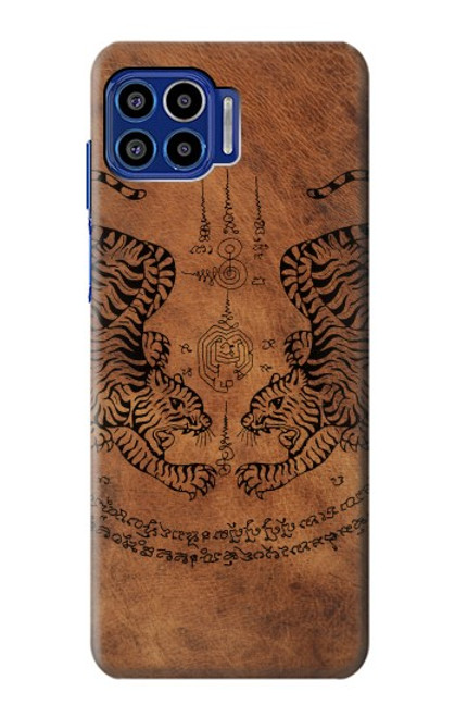 W3209 Sak Yant jumeau Tigre Etui Coque Housse et Flip Housse Cuir pour Motorola One 5G