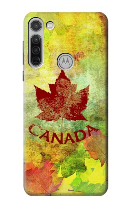 W2523 Canada Feuille d'érable d'automne Etui Coque Housse et Flip Housse Cuir pour Motorola Moto G8