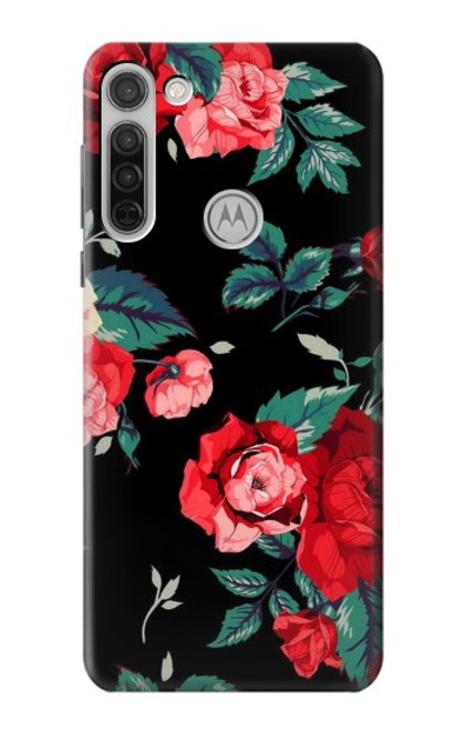 W3112 Motif floral Rose Noir Etui Coque Housse et Flip Housse Cuir pour Motorola Moto G8