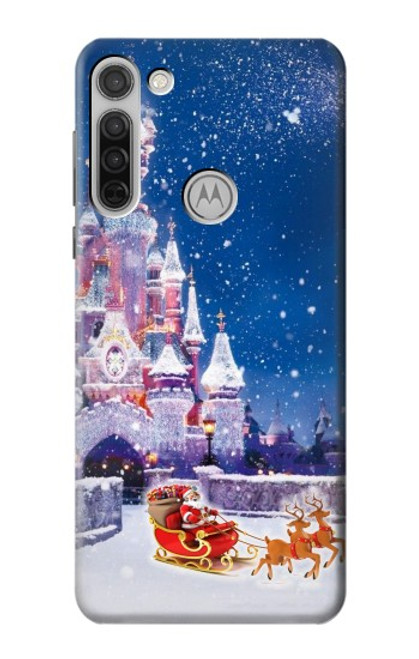 W3282 Château de Santa Noël Etui Coque Housse et Flip Housse Cuir pour Motorola Moto G8