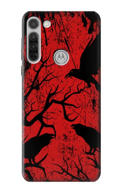 W3325 Corbeau Noir Sang Arbre Etui Coque Housse et Flip Housse Cuir pour Motorola Moto G8