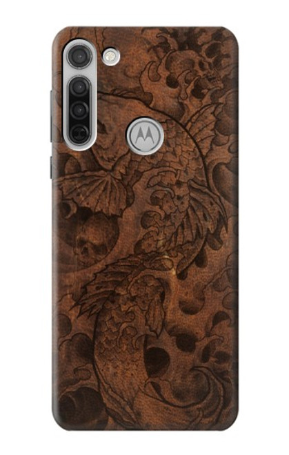 W3405 Graphique poisson Tatouage cuir Imprimer Etui Coque Housse et Flip Housse Cuir pour Motorola Moto G8