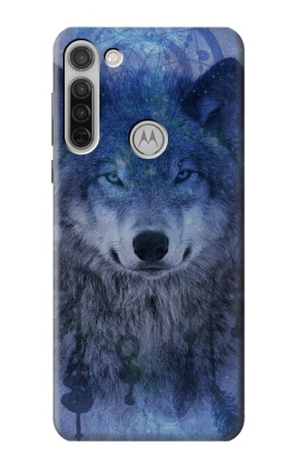 W3410 Loup Dream Catcher Etui Coque Housse et Flip Housse Cuir pour Motorola Moto G8