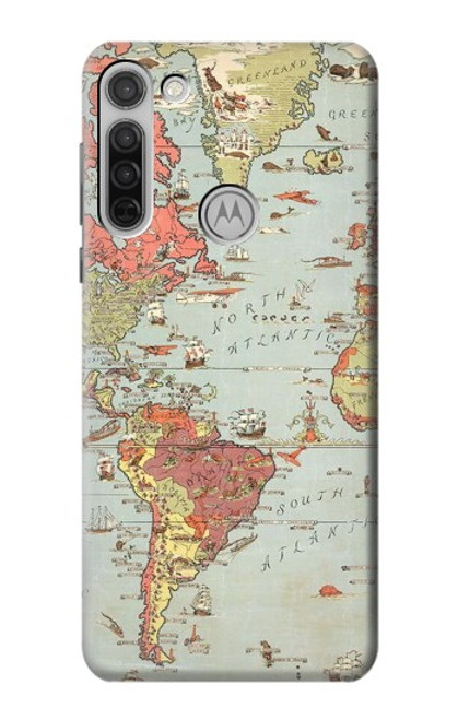 W3418 Carte du monde millésimé Etui Coque Housse et Flip Housse Cuir pour Motorola Moto G8