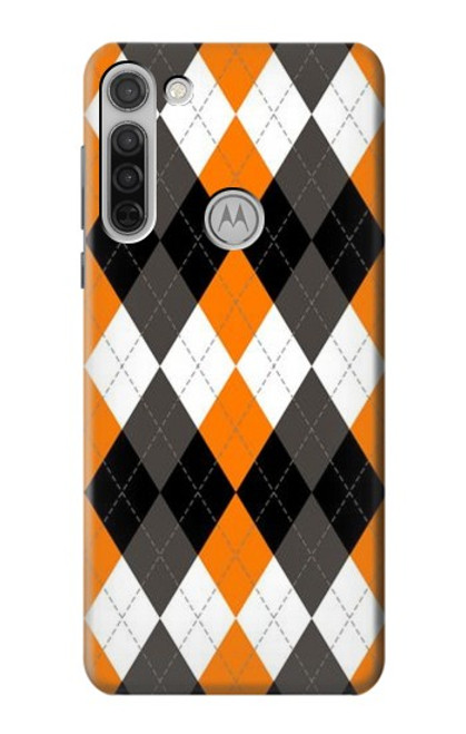 W3421 Noir Orange Blanc Argyle Plaid Etui Coque Housse et Flip Housse Cuir pour Motorola Moto G8