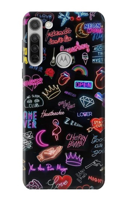 W3433 Néon graphique millésimé Etui Coque Housse et Flip Housse Cuir pour Motorola Moto G8