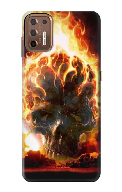 W0863 De feu crâne Etui Coque Housse et Flip Housse Cuir pour Motorola Moto G9 Plus