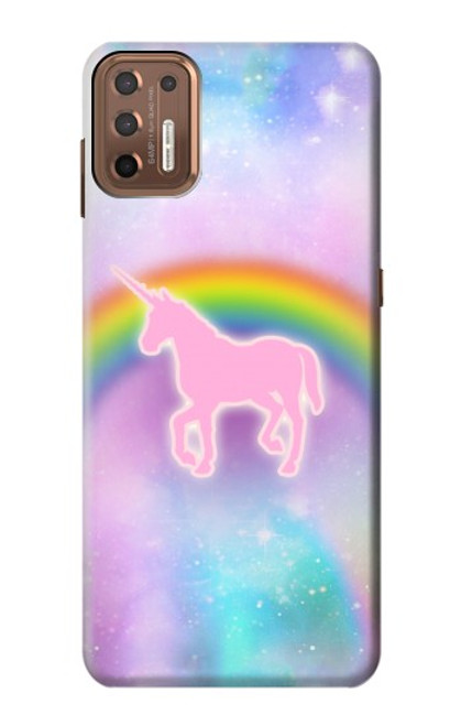 W3070 Arc en ciel pastel ciel Licorne Etui Coque Housse et Flip Housse Cuir pour Motorola Moto G9 Plus