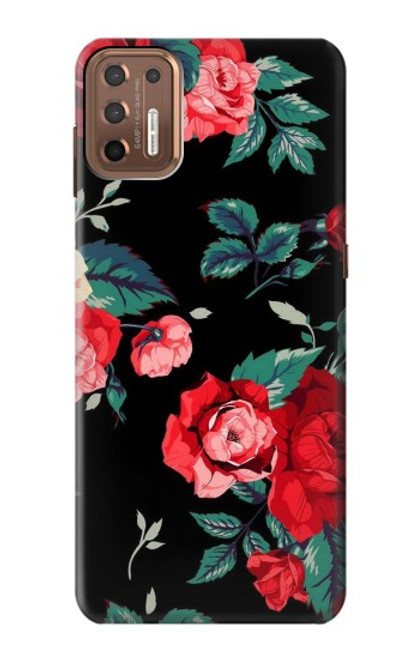 W3112 Motif floral Rose Noir Etui Coque Housse et Flip Housse Cuir pour Motorola Moto G9 Plus