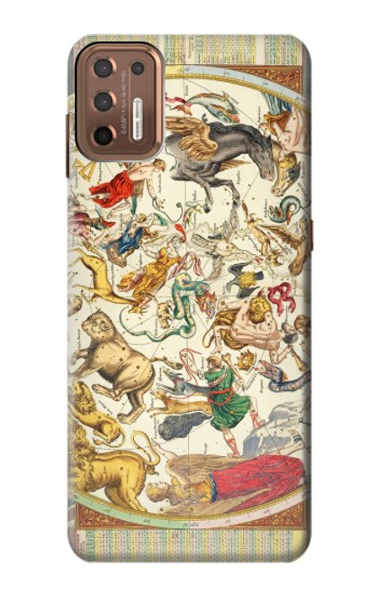 W3145 Constellation antique Carte du ciel étoilé Etui Coque Housse et Flip Housse Cuir pour Motorola Moto G9 Plus