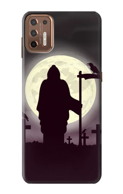 W3262 Lune de nuit faucheuse cimetière Etui Coque Housse et Flip Housse Cuir pour Motorola Moto G9 Plus