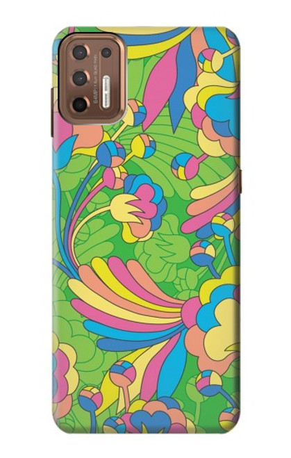 W3273 Fleur Ligne Motif Art Etui Coque Housse et Flip Housse Cuir pour Motorola Moto G9 Plus