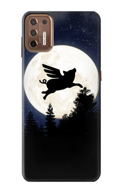 W3289 Cochon Volant Pleine Lune Nuit Etui Coque Housse et Flip Housse Cuir pour Motorola Moto G9 Plus