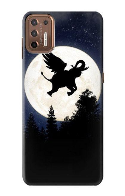 W3323 Voler l'Eléphant Nuit de pleine lune Etui Coque Housse et Flip Housse Cuir pour Motorola Moto G9 Plus