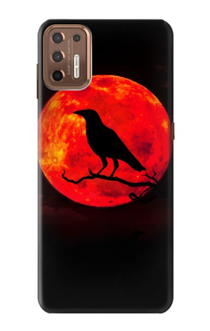 W3328 Corbeau Rouge Lune Etui Coque Housse et Flip Housse Cuir pour Motorola Moto G9 Plus