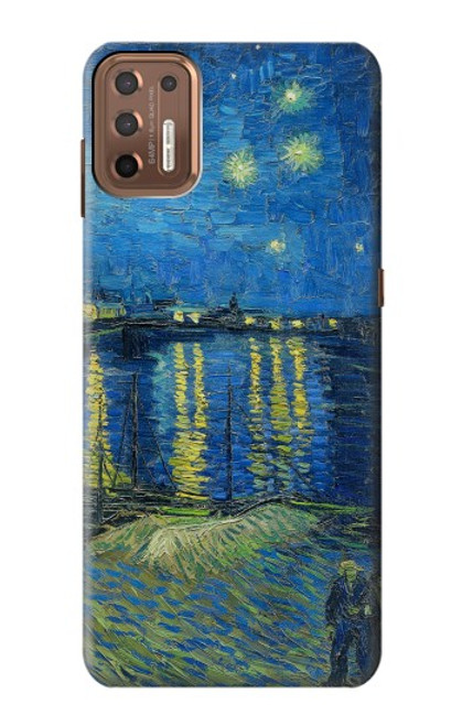 W3336 Van Gogh Nuit étoilée sur le Rhône Etui Coque Housse et Flip Housse Cuir pour Motorola Moto G9 Plus