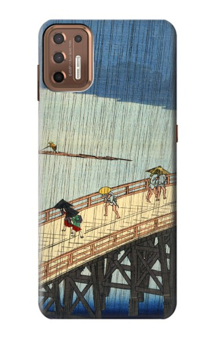 W3347 Utagawa Hiroshige douche soudaine Etui Coque Housse et Flip Housse Cuir pour Motorola Moto G9 Plus