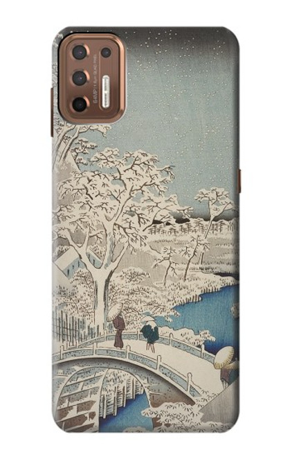 W3350 Utagawa Hiroshige Tambour Pont Yuhi Hill à Meguro Etui Coque Housse et Flip Housse Cuir pour Motorola Moto G9 Plus