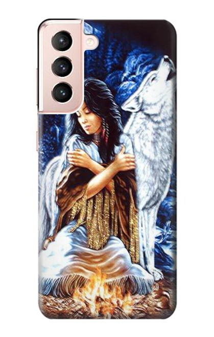 W0147 Loup Fille indienne Etui Coque Housse et Flip Housse Cuir pour Samsung Galaxy S21 5G