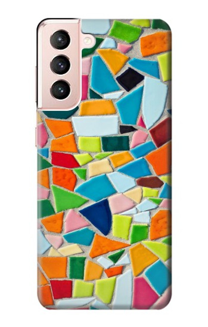 W3391 Art abstrait carreaux de mosaïque graphique Etui Coque Housse et Flip Housse Cuir pour Samsung Galaxy S21 5G