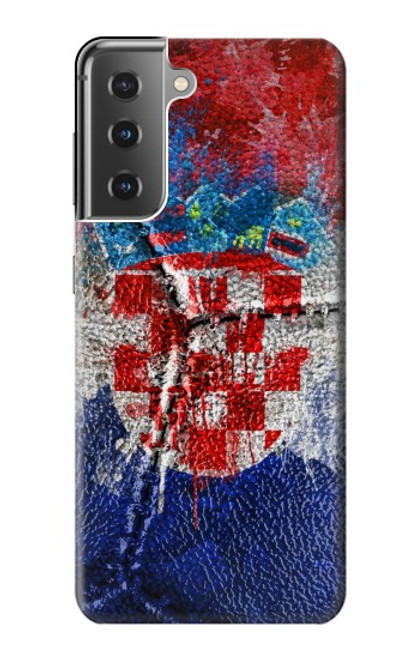 W3313 Croatie Drapeau graphique Football Millésime Etui Coque Housse et Flip Housse Cuir pour Samsung Galaxy S21 Plus 5G, Galaxy S21+ 5G