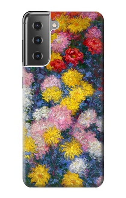 W3342 Claude Monet Chrysanthèmes Etui Coque Housse et Flip Housse Cuir pour Samsung Galaxy S21 Plus 5G, Galaxy S21+ 5G