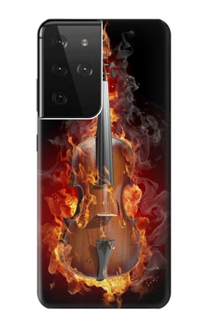 W0864 Violon feu Etui Coque Housse et Flip Housse Cuir pour Samsung Galaxy S21 Ultra 5G