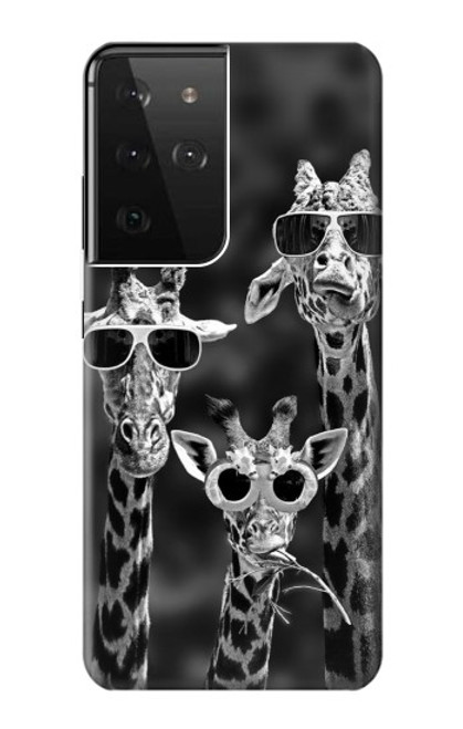 W2327 Girafes avec lunettes de soleil Etui Coque Housse et Flip Housse Cuir pour Samsung Galaxy S21 Ultra 5G