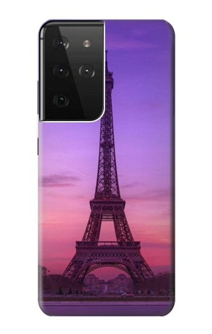 W3447 Paris Eiffel Le coucher du soleil Etui Coque Housse et Flip Housse Cuir pour Samsung Galaxy S21 Ultra 5G