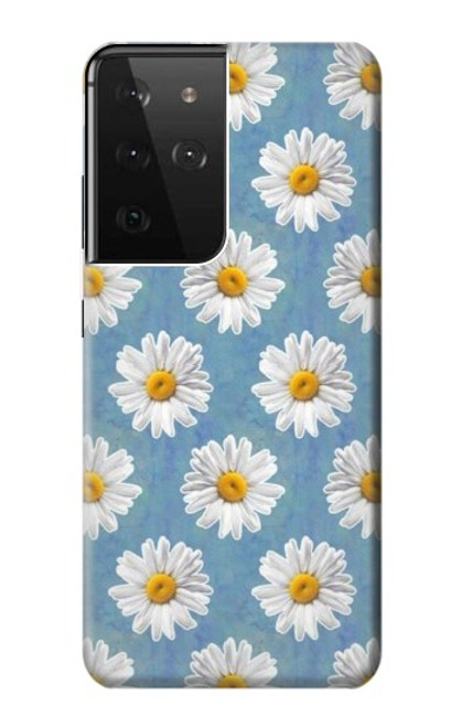 W3454 Marguerite Florale Etui Coque Housse et Flip Housse Cuir pour Samsung Galaxy S21 Ultra 5G