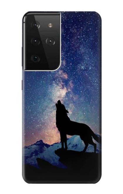 W3555 Loup Hurlant Million étoiles Etui Coque Housse et Flip Housse Cuir pour Samsung Galaxy S21 Ultra 5G