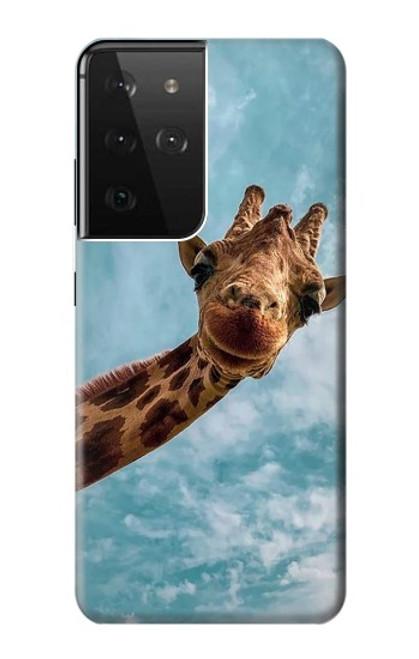 W3680 Girafe de sourire mignon Etui Coque Housse et Flip Housse Cuir pour Samsung Galaxy S21 Ultra 5G