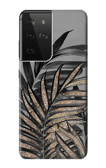 W3692 Feuilles de palmier gris noir Etui Coque Housse et Flip Housse Cuir pour Samsung Galaxy S21 Ultra 5G
