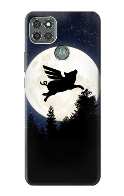 W3289 Cochon Volant Pleine Lune Nuit Etui Coque Housse et Flip Housse Cuir pour Motorola Moto G9 Power