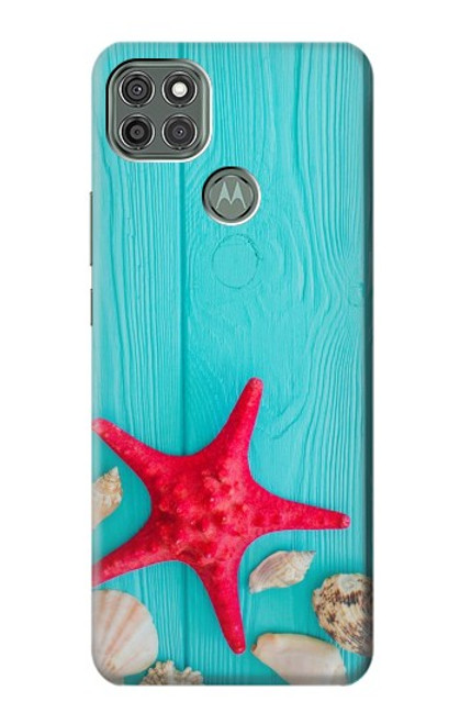 W3428 Aqua Bois Coquille d'étoile de mer Etui Coque Housse et Flip Housse Cuir pour Motorola Moto G9 Power