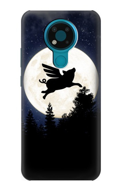 W3289 Cochon Volant Pleine Lune Nuit Etui Coque Housse et Flip Housse Cuir pour Nokia 3.4