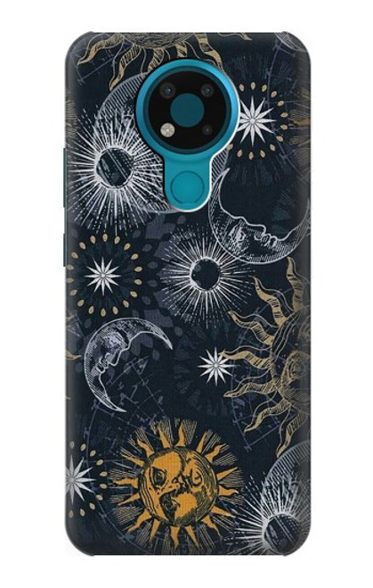 W3702 Lune et soleil Etui Coque Housse et Flip Housse Cuir pour Nokia 3.4