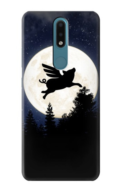 W3289 Cochon Volant Pleine Lune Nuit Etui Coque Housse et Flip Housse Cuir pour Nokia 2.4