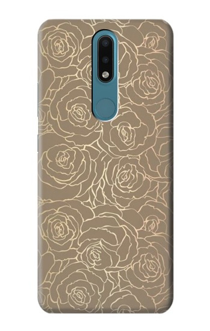 W3466 Motif Rose d'or Etui Coque Housse et Flip Housse Cuir pour Nokia 2.4